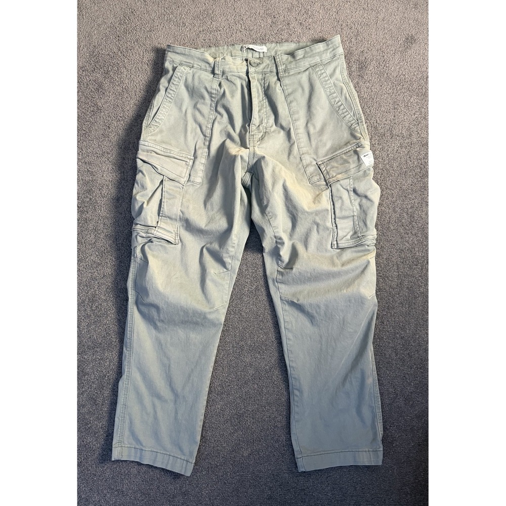 Zara Man Cargo Pants Sage Green Straight Leg Multi Pocket Utility Trousers 32